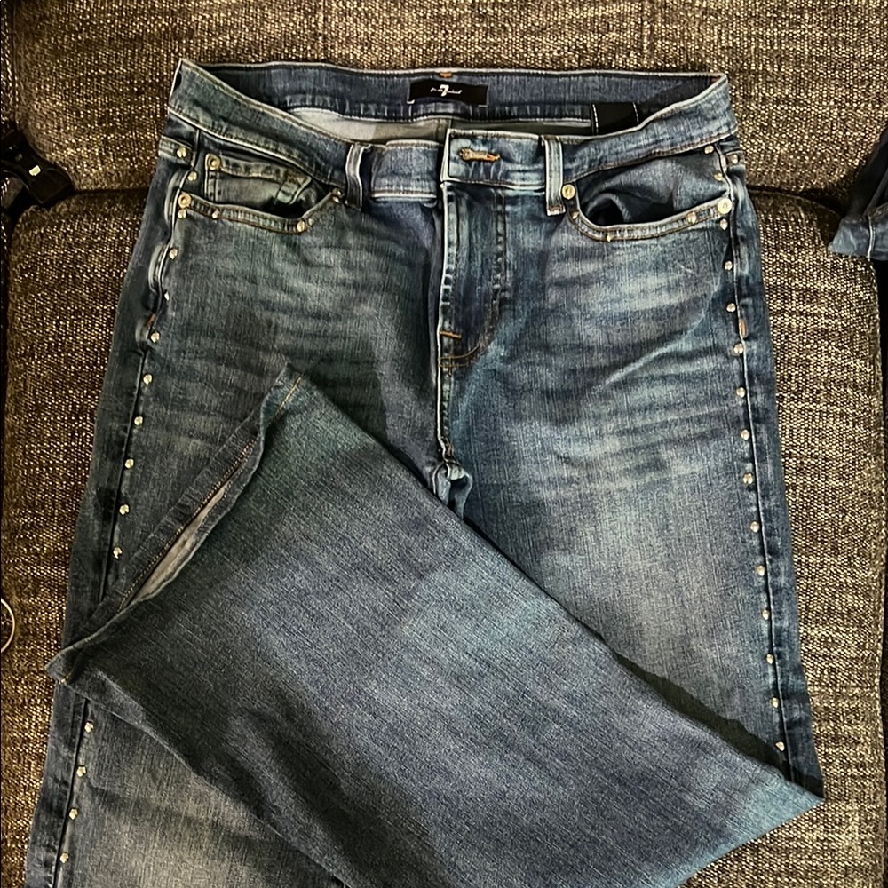 7 for All Mankind Dojo Jukebox wide leg Blue Stud-Trim Straight Jeans